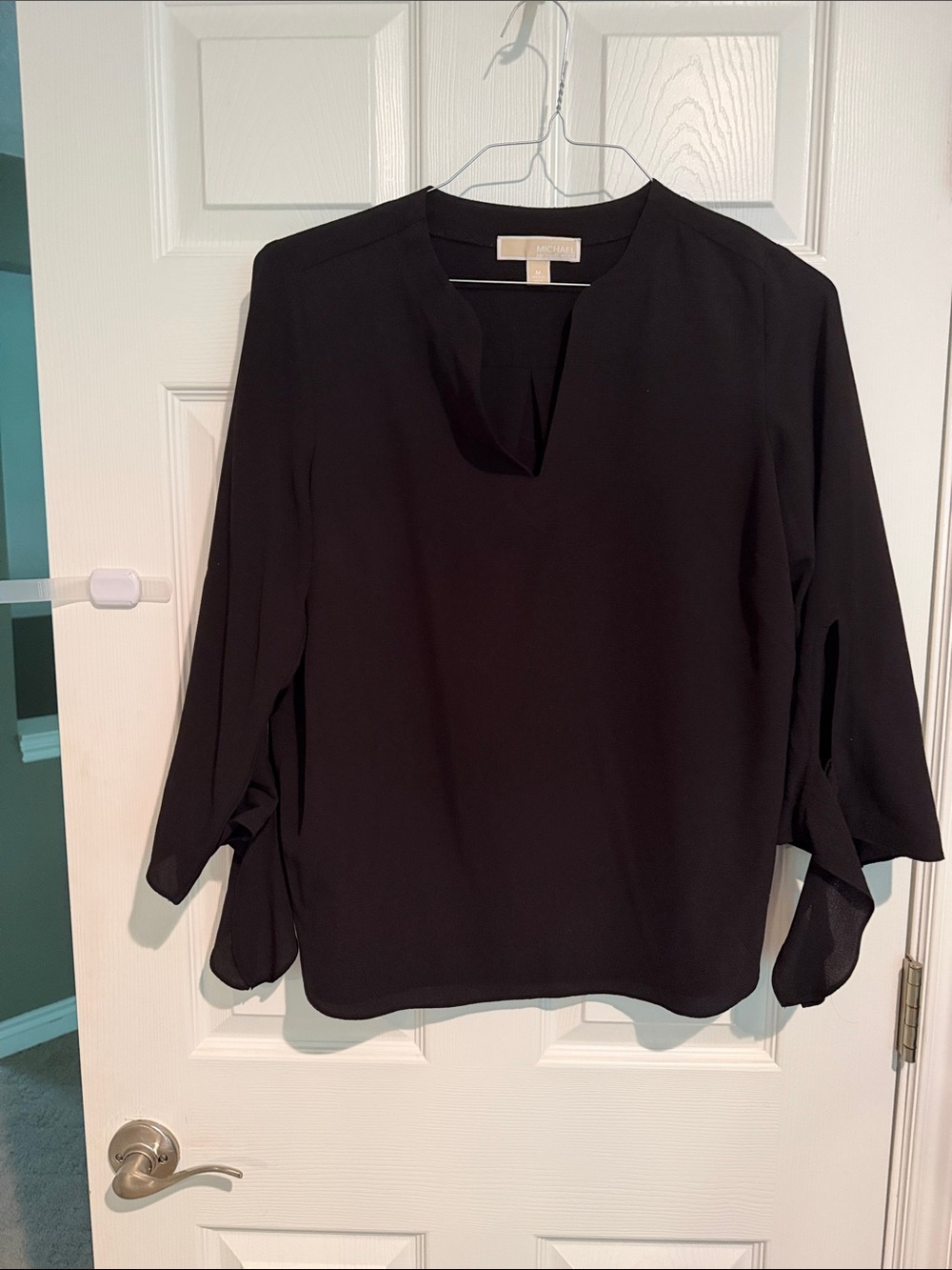 Michael Kors Black Split-Neck Blouse